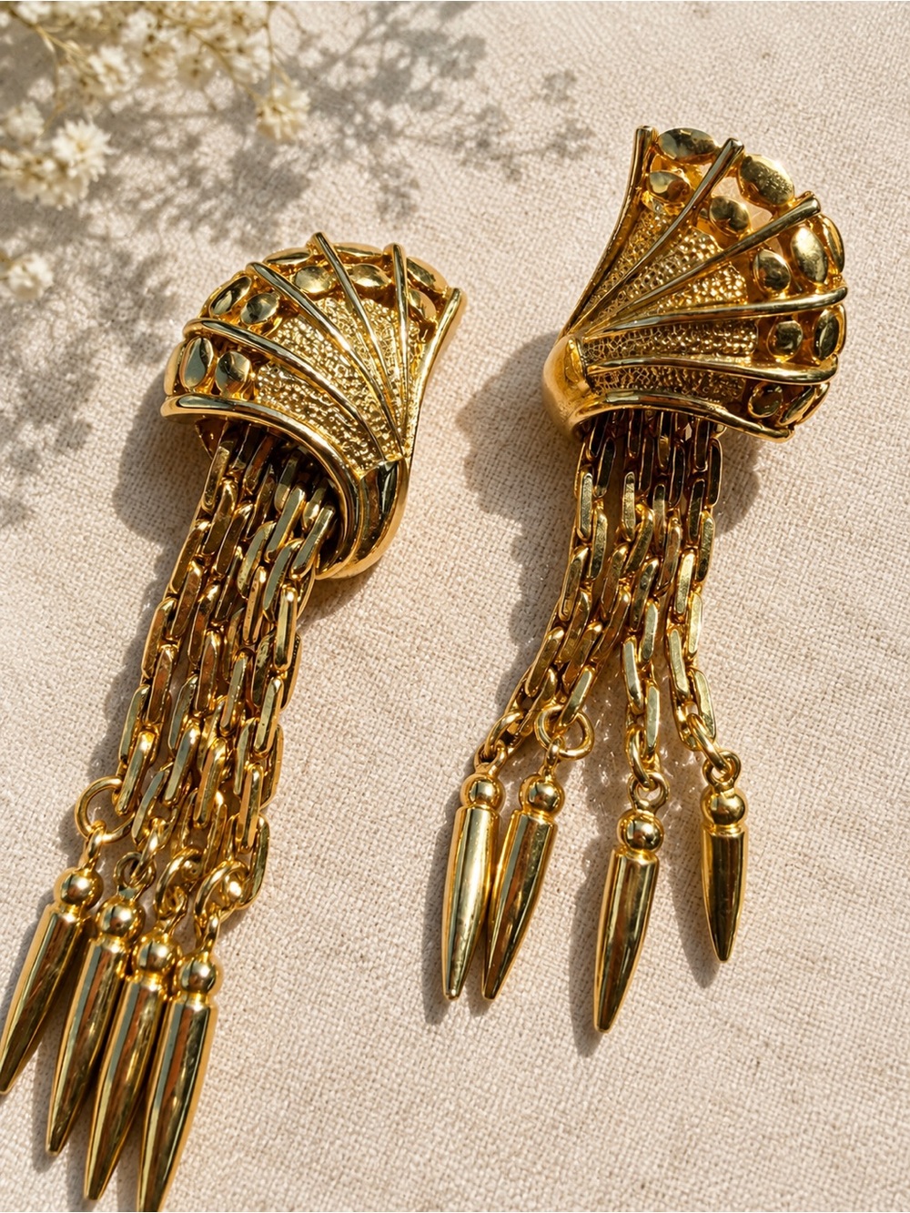 Vendome Gold Tassel Drop Earrings - Elegant Women's Jewelry - vintage